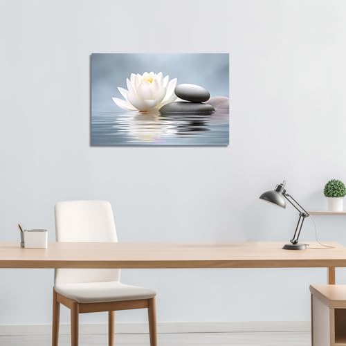 LZIMU Zen Wall Art Lotus Flowers Stones on Water Pictures Water Lily Canvas Prints Bathroom Decor Spa Artwork for Yoga Studio Meditation Spiritual Room Framed (Zen-1 - Image 3