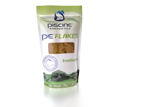 Image of Piscine Energetics PE Flakes Freshwater Fish Food 35g - Real Mysis Shrimp Primary Ingredient, Enhances Coloration, Pathogen Free, Made in Canada