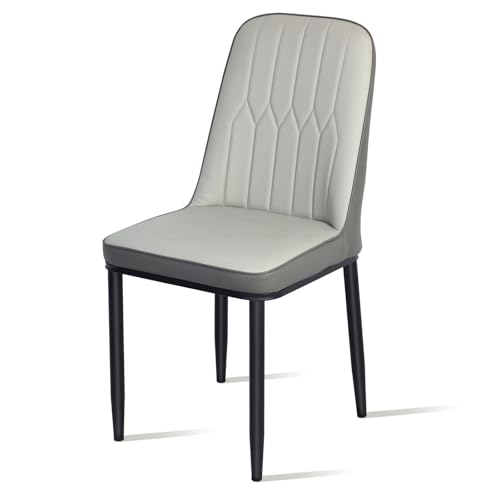 SKY-TOUCH Modern PU Leather Dining Chair High Back with Soft Seat Metal Side Legs Grey 44x40x90cm Ideal for Kitchen Dining Room Living Room and Vanity