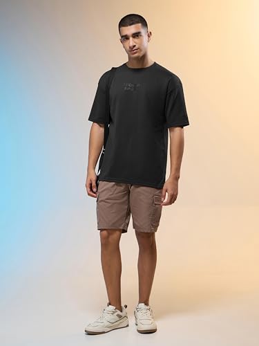 Image of TECHNOSPORT Men Printed Oversized Round Neck T-Shirt with COTFLEX, Dry Fit Sports Tee, Oversized Activewear T-Shirt for Gym, Running, Sports & Casual Wear
