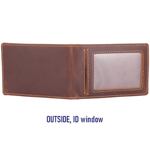 STAR VISTA Kestrel Slim Bifold Card Holder for Men, Vintage Full Grain Cowhide Leather, 8 Card Slots, ID Window3