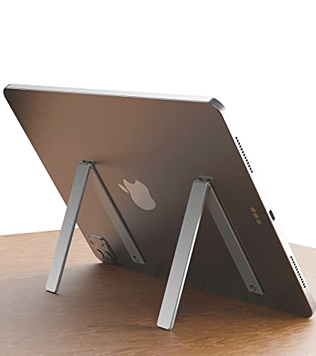 Image of Invisible Tablet Holder 2Pack Mini iPad Kickstand Upgrade Aluminum Desk Stand Multi-Angle Adjustable Foldable Pocket Compatible with iPad Air /Pro, Kindle, Sliver