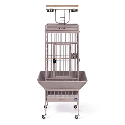 Image of Prevue Pet Playtop Bird Cage - Medium Steel Bird Cage with Integrated Playtop, Rolling Stand, Seed Guards, and Perches, Ideal for Conures and Cockatiels - Blush Finish
