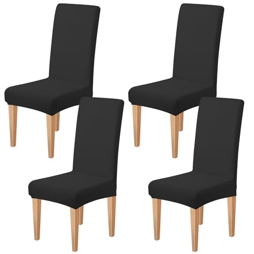 Dioxide Fundas para Sillas Pack de 4 Fundas Sillas Comedor, Fundas Elásticas Chair Covers Lavables Desmontables Cubiertas para Sillas Muy Fácil de Limpiar Duradera (Negro,4)