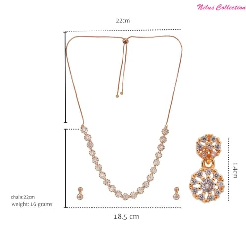 Image of Nilu's Collection Rose Gold Plated | American Diamond Stone Studded | Anti Tarnish Jewellery Set for Women and Girls | Matching Earrings | Perfect for Weddings and Special Occasions (Style 4)