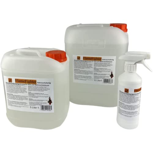 FlameFighter - 5 Liter Brandschutzimprägnierung für Holz, Papier und Weihnachtsbäume - Brandschutzmittel - Brandausbreitungstest bestanden - Brandschutzklasse 1 - DIN 4102 B1 möglich