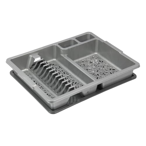Jolie Max Large Plastic Dish Drainer Rack with Removable Drip Tray – Compact Kitchen Counter Rack with Cutlery Holders, Holds Up to 12 Plates, (46 x 36 x 8.5 cm) (GREY)