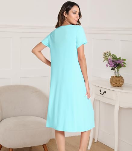 Image of NACHILA Bamboo Viscose Nightgowns for Women Short Sleeve V Neck Sleepwear