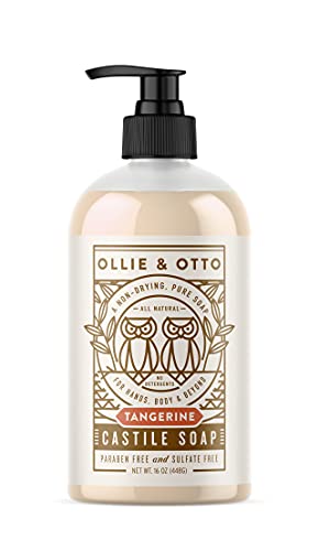 Ollie & Otto Tangerine Castile Soap 16oz - Natural and Non-Drying Liquid Castile Soap with Orange Essential Oil and Rosemary Extract - Gentle For Hands, Body, and Hair - No Sulfates, No Parabens