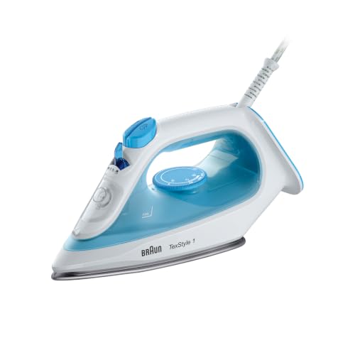 Braun TexStyle 1 SI1029BL Plancha de Vapor con Suela Antiadherente, Golpe de Vapor 120g/min, Sistema Descalcificador, Pulverizador, Calentamiento Rápido (35s), Modo Eco, 220ml, 1900W, Azul