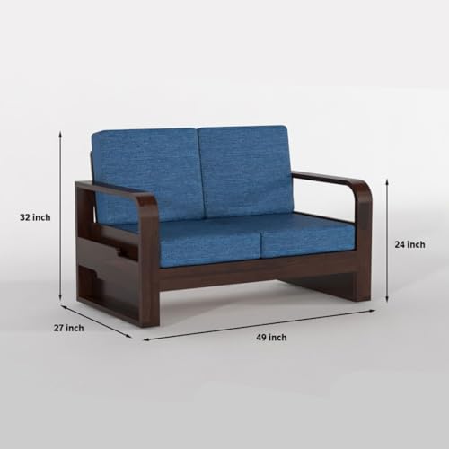 Image of Sheesham Wooden 6 Seater Sofa Set for Living Room | Solid Wood Sofa with Side Pocket Storage & Cushion | Rosewood Sofa for Home & Office | Lounge (Walnut with Blue Cushion, 6 Seater)