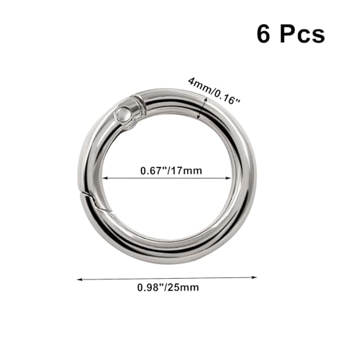Augiimor 6Pcs Durable Spring O Rings, Premium Zinc Alloy Round Spring Clips Strong Metal Split Rings for Purses, Keyring and Handbag(Silver, Inner Dia:17mm/0.67 inch,Outer Dia: 25mm/1 inch)