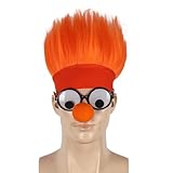 QACCF Novelty Costume Wig with Funny Costume Eye Glasses and Orange Nose (Orange)