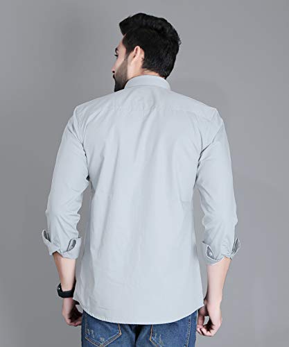 Image of Fifth Anfold Men's Pure Cotton Solid Color Mandarin Collar Full Sleeve Casual Wear Shirt, Office Wear for Men