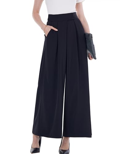 heipeiwa Women's High Waist Palazzo Pants Business Casual Work Dress Suit Wide Leg Pant Trouser with Pockets