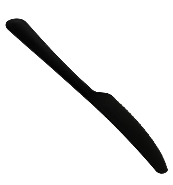 200 Cuchillos Reutilizable Durable PP Mineral "Plus", Cubiertos de Plástico, Color Negro, Cuchillos de Plástico, 19,8cm, Robusto y Reutilizable