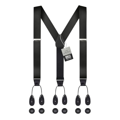 Image of HOLD'EM Tuxedo Suspenders Formal Black 100% Silk Made in USA Button Suspenders for Men Wedding Tux Suspenders for Men