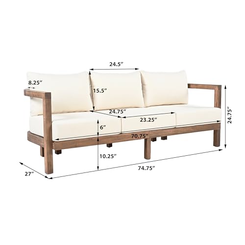 image for Merax 3 Seater Outdoor Acacia Wood Patio Sofa with Cushions for Porch,
