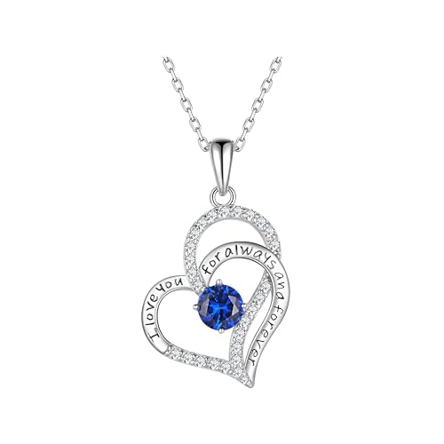 Heart Birthstone Silver Necklace for Women, S925 Sterling Silver Pendant Necklace Birthday Jewelry Gifts for Her Mother Mom Wife Girlfriend