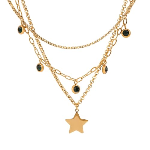 Collier vintage à trois couches aux finitions raffinées et détails de strass vert précieux