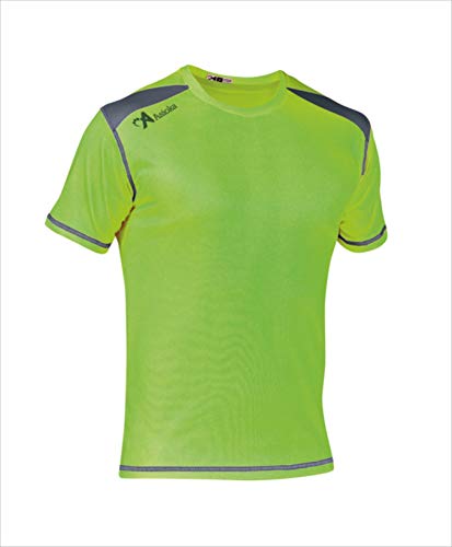 ASIOKA 182/17N Camiseta técnica combinada Unisex para niños de m/Corta, Unisex niños, Verde Flúor/Marengo, 12 14