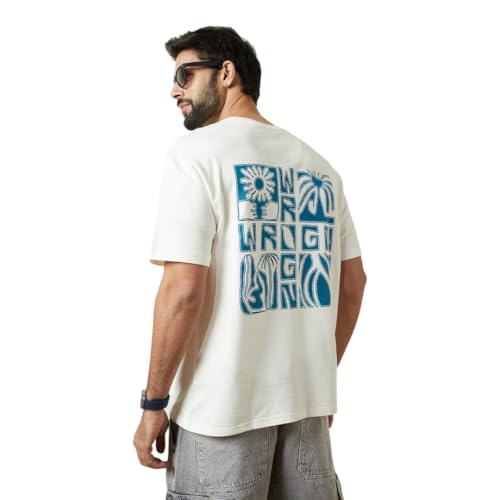 Image of WROGN Men's 100% Cotton T-Shirt | Back Graphic Print | Oversized Fit