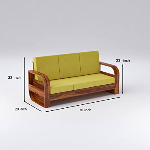 Image of Douceur Furnitures Solid Sheesham Wood 5 Seater Sofa | Five Seater Sofa Set for Living Room, Cafe, Office | (Honey Teak Cushion Yellow)