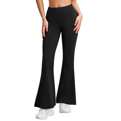 Zhiaek Pantalon Yoga Mujer Pantalones Acampanados Cintura Alta Flared Leggings Bootcut Elásticos Leggins Deportivos para Yoga Fitness Casual Jogging Danza Trabajo Negro L