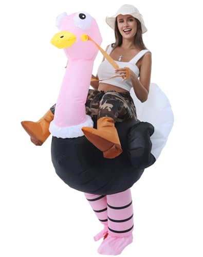 JOYBRO Disfraz Hinchable de Avestruz para Adultos, Traje Divertido de Montar Avestruz para Hombre y Mujer, Ideal para Carnaval, Halloween, Cosplay y Fiestas Temáticas, Talla Única 150–190 cm