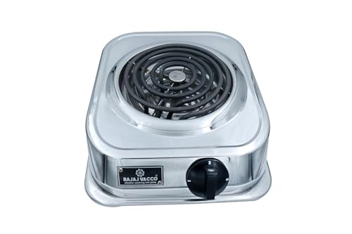 Image of BAJAJ VACCO Electric Coil Hot Plate, 1250 Watt, Stainless Steel Body, with Regulator, ISI Marked Theeta Coil Element, Silver New