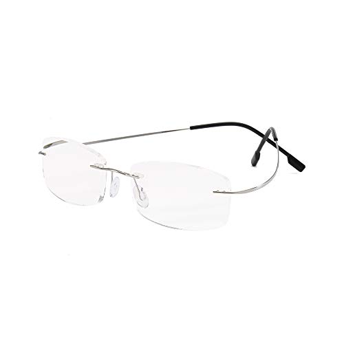 MMOWW Gafas de lectura sin marco gafas de ayuda de lectura ultraligeras unisex, gafas de computadora de titanio con lente de resina(plata,+1.5)