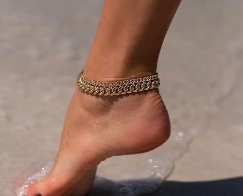 Foxgirl Gold Ankle Bracelets for Women 14K Gold Plated/Silver Anklets for Women Waterproof Minimalist Cuban Link Anklets Set Dainty Layered Ankle Bracelets Anklets for Women Gold Anklet Jewelry Gifts2