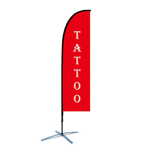 Beachflag Tattoo über 2m hoch Reklame Werbefahne Werbung Flagge Federform mit Bodenhaltung