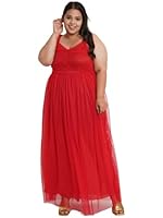 U&F Women Red Plus Size Net Maxi Dress