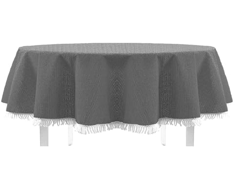 EXKLUSIV HEIMTEXTIL Gartentischdecke mit Fransen Tischdecke Classic Outdoor PVC Weichschaum rutschhemmend für Garten Balkon Terrasse 140x180 cm oval dunkelgrau