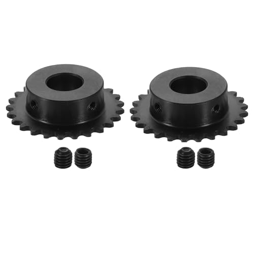 uxcell 2 Pcs #25 Chain Roller Sprocket 16mm Bore, 25 Tooth C45 Carbon Steel ANSI #25 Roller Sprocket Round Hole with Set Screws for ISO 04C Chain