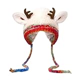 Rentierhut, Hirschaufbewahrungshüte, festliche Weihnachtsgeweihmütze & Handtasche, 2-in-1, winddicht, warm, Rentier-Beanie, kreatives Weihnachtsgeschenk für Frauen (A)