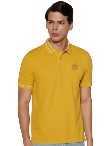 Image of Peter England Men's Regular Fit Insignia Half Sleeve Polo T-Shirt | Cotton Rich | Premium Pique Weave