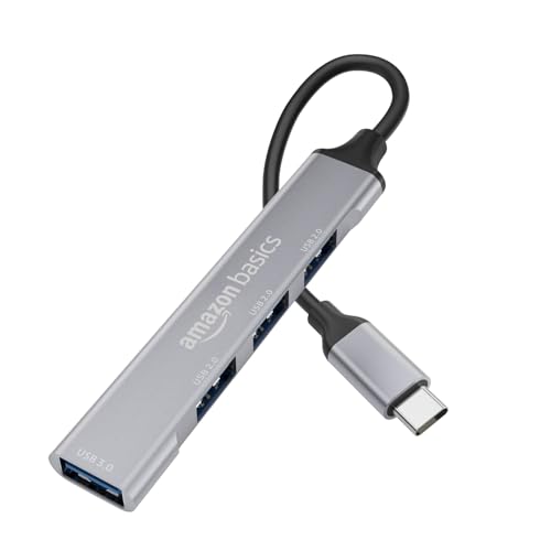 Image of Amazon Basics 4-in-1 USB C Hub, Type C Multiport with 1 x USB 3.0 & 3 x USB 2.0 Ports, up to 5 Gbps High Speed Data Transfer for Laptop, MacBook, PC (Grey)