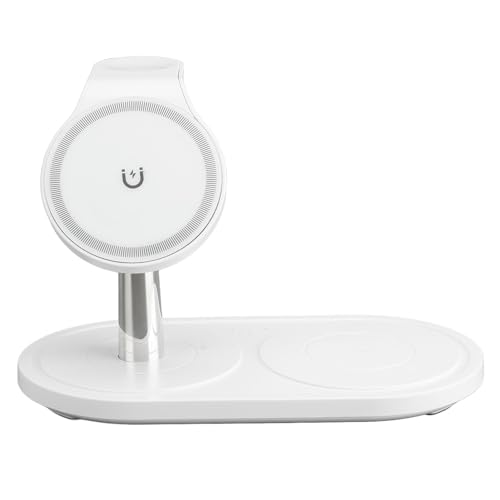 Naroote Cargador Inalámbrico, Estación de Carga Magnética, ángulo Ajustable 3 en 1 para Reloj, Auriculares, Teléfono para Interior (White)