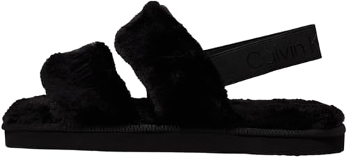 Calvin Klein Damen Slipper Home Velcro Fur Flauschig, Schwarz (Triple Black), 37
