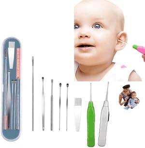 PURCHASE ZONEFlashlight Ear cleaning tools (LED) for kids and Stainless Steel Effective Ear Wax Cleaner Kit with a Storage Box - Set of 6 (Silver) (2 PIC LED + 1 PIC 6 SET SILVER 1) (PACK OF 3 PIC)-image-45