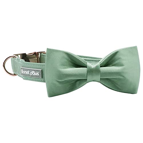 Lionet Paws Bowtie Dog Collar - Comfortable Silk Green Dog Collar with Detachable Bow Tie for Medium Dogs Neck 34-55cm - Image 4