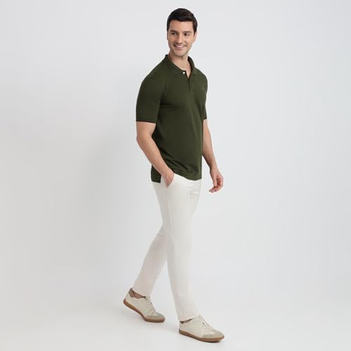 Image of Park Avenue Men Slim Fit Solid Pattern Cotton Polyester Blend Half Sleeve Polo Neck Casual T-Shirt