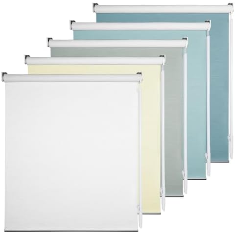 100% Blackout Roller Window Shades, Striped Jacquard Window Blinds with Thermal Insulated, UV Protection Waterproof Fabric, Roll up and Down Shades Home and Office(White - 35" W x 72" H) Cover