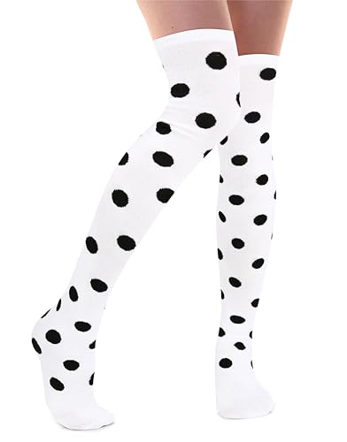 Image of Violet Mist Thigh High Socks for Women Novelty Polka Dot Over the Knee High Socks Black Funny Extra Long Sock Thigh Highs