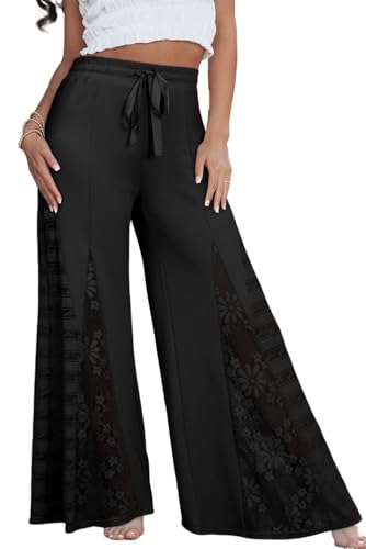 Apvirdy Boho Pants for Women Lace Patchwork Wide Leg High Waist Summer Loose Casual Pants 2025