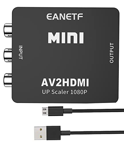 RCA to HDMI Converter,AV to HDMI Converter, Eanetf 1080P Mini RCA Composite CVBS Video Audio Converter Adapter Supporting PAL/NTSC PC Laptop PS4 PS3 TV STB VHS VCR Camera DVD with USB Power Cable