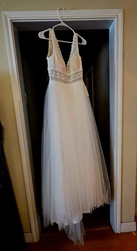 Brautkleider für Braut, Illusorische Spitze, Bohemia, V-Ausschnitt, Tüll, A-Linie, Strandkleid, Hochzeitskleider – Bild 7