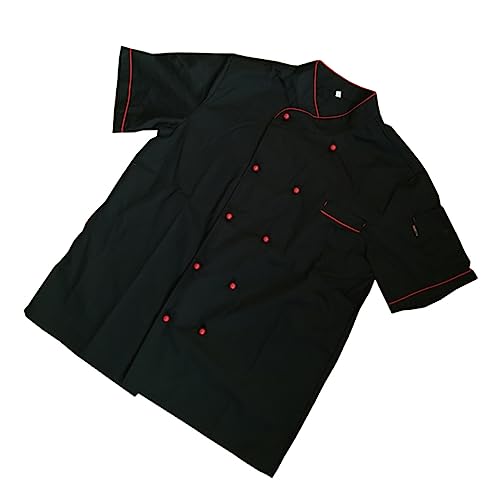 1pc Catering Jackets Short Sleeve Chef Jacket Bakery Uniform Chef Apparel Men Chef Coat White Chef Casual Loose Chef Clothing Black